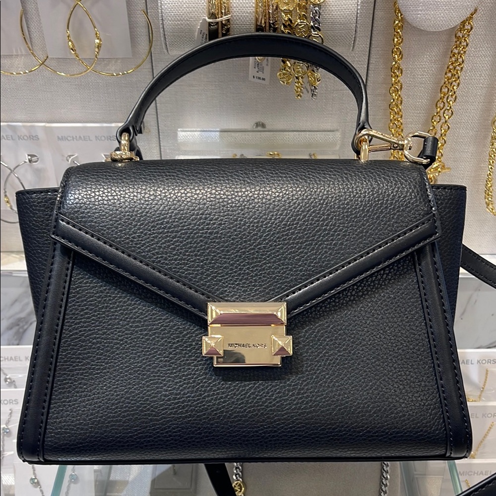 Michael Kors Whitney Medium Leather Flap Satchel Shoulder Crossbody Bag 
Black